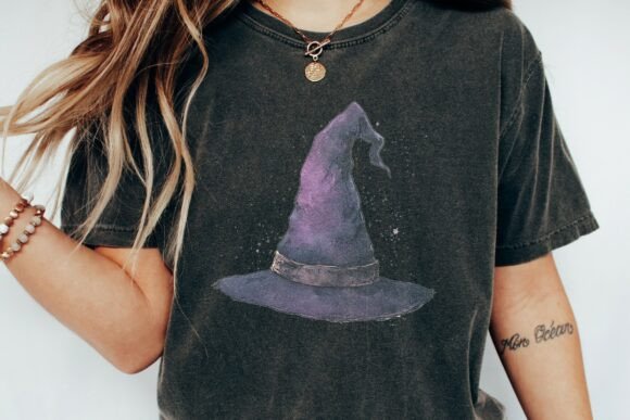 Enchanting Watercolor Purple Witch Hat Design PNG