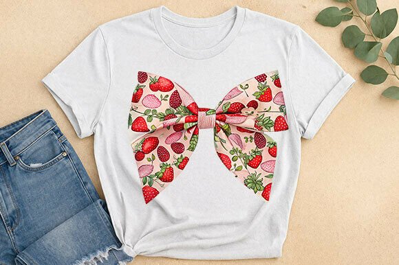 Strawberry Bow T-Shirt Design: A Sweet Asset for Your Projects